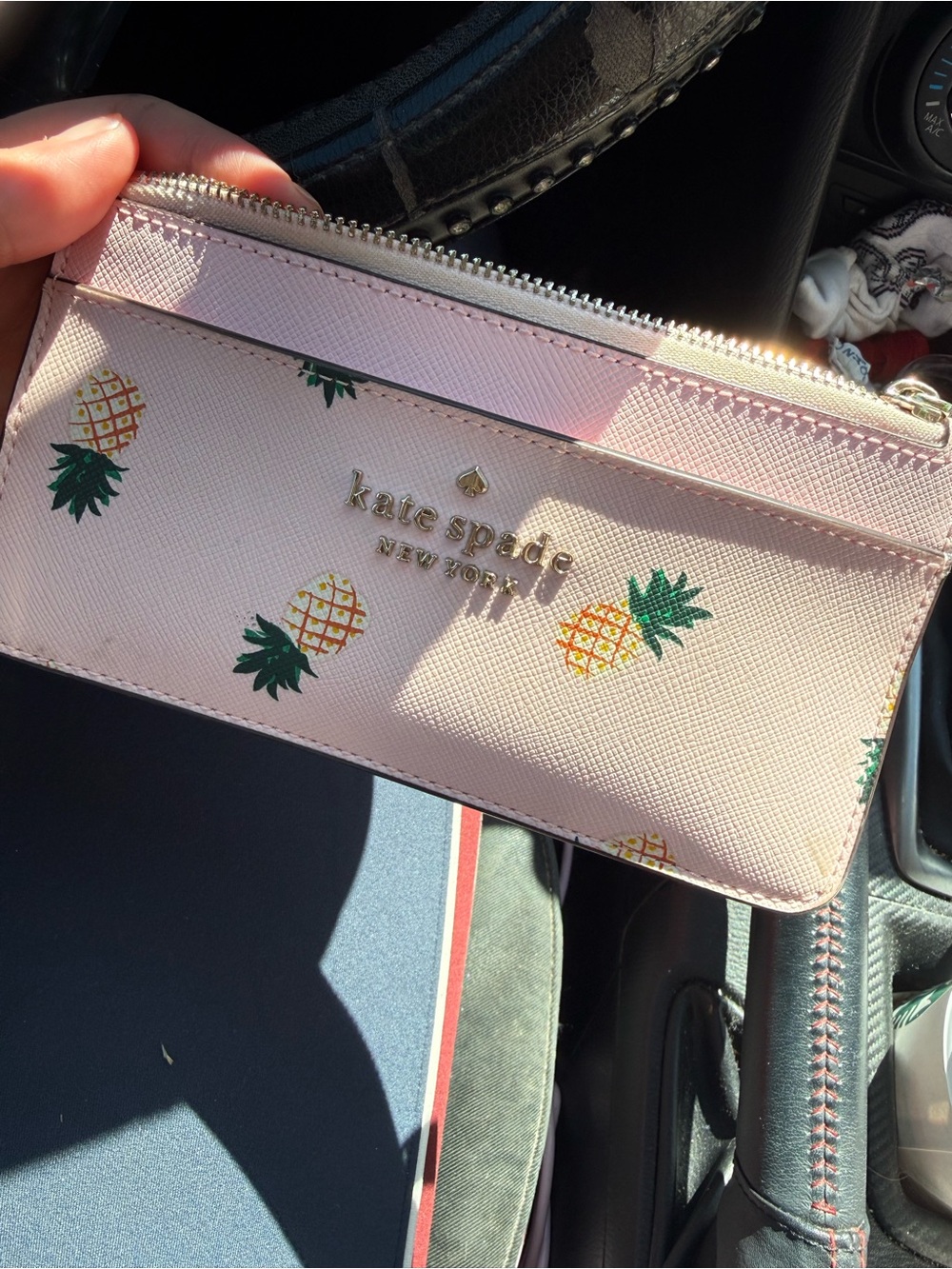 kate spade Pink Pineapple Print Zip Card Wallet